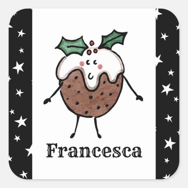 Personalized Christmas Pudding Square Sticker (Front)