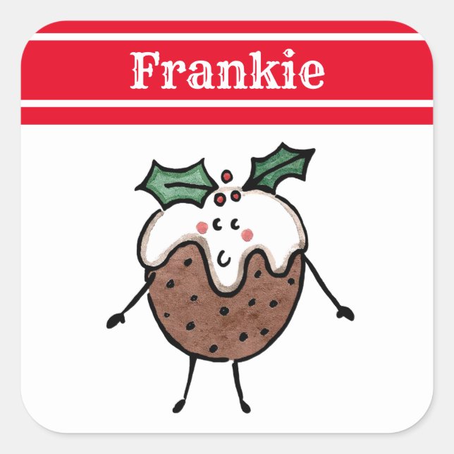 Personalized Christmas Pudding Square Sticker (Front)