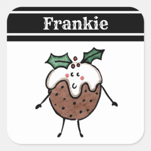 Personalized Christmas Pudding Square Sticker