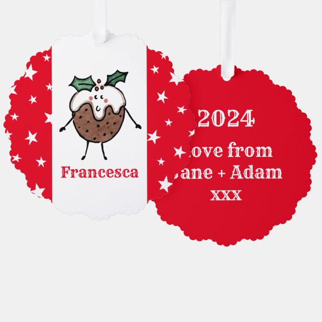 Personalized Christmas Pudding Tree Decoration Card (Front/Back)
