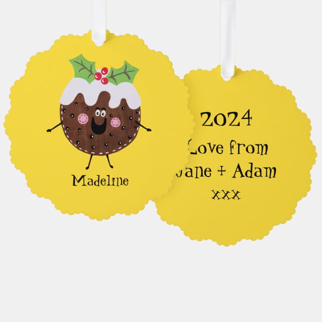 Personalized Christmas Pudding Tree Decoration Card (Front/Back)