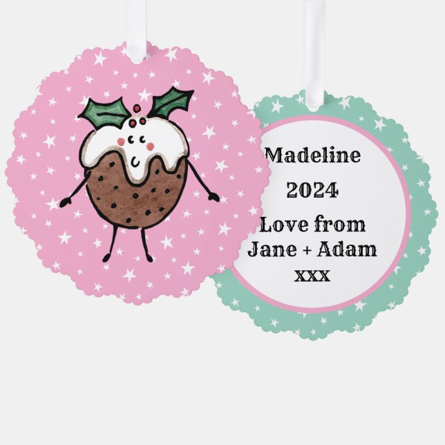 Personalized Christmas Pudding Tree Decoration Card (Front/Back)