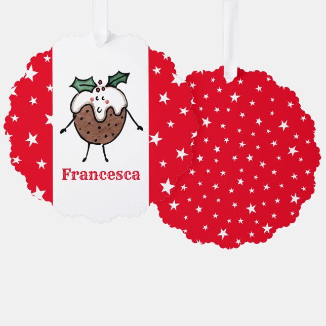 Personalized Christmas Pudding Tree Decoration Card (Front/Back)