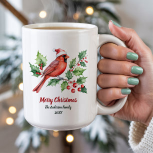 Personalized Christmas Red Cardinal & Berries      Coffee Mug