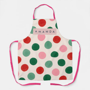 Personalized Christmas Red Green and Pink Polka Apron