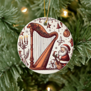 Personalized Christmas Santa Harp Ornament