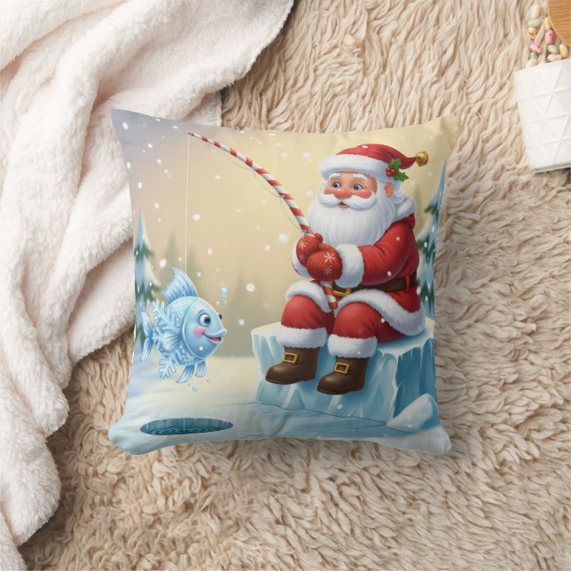 Personalized Christmas Santa Ice Fishing   Cushion (Blanket)