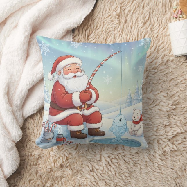 Personalized Christmas Santa Ice Fishing   Cushion (Blanket)