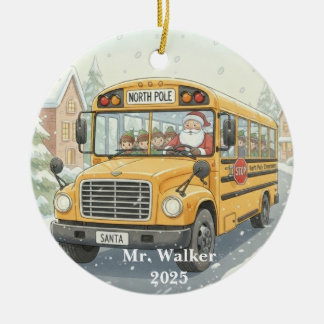 Personalized Christmas School Bus Driver Gift Ceramic Ornament