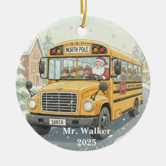 Personalized Christmas School Bus Driver Gift Ceramic Ornament (Front)