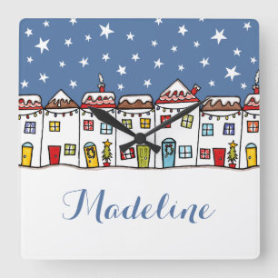 Personalized Christmas Snow Scene Wall Clock