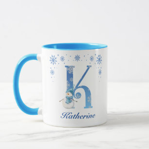 Personalized Christmas Snowflakes Monogram K Mug