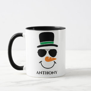Personalized christmas snowman with custom name mug