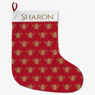 Personalized Christmas Stocking with Gold Bee