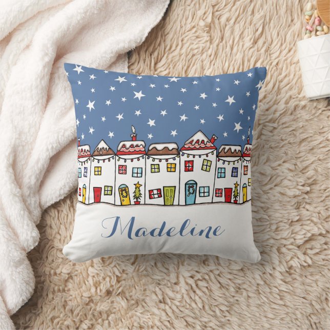 Personalized Christmas Street Snow Scene Cushion (Blanket)