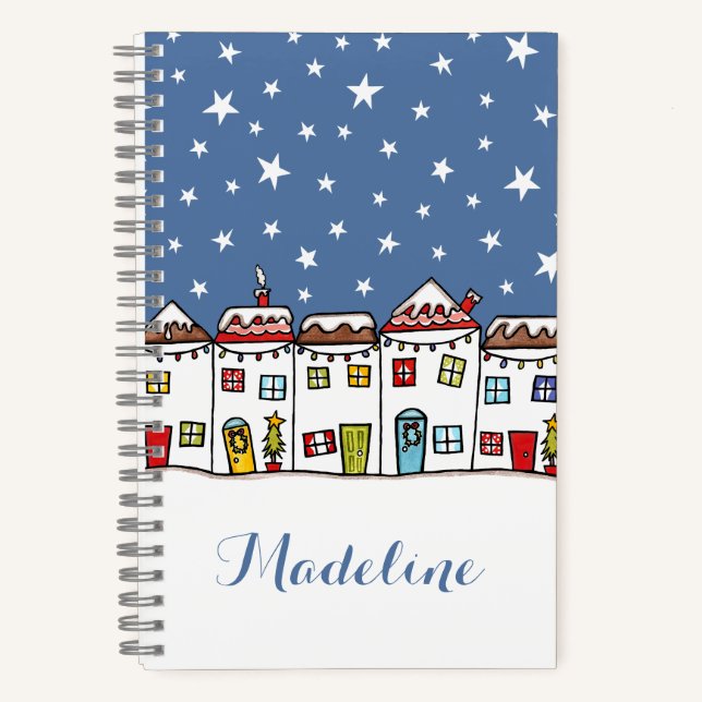 Personalized Christmas Street Snow Scene  Notebook (Front)