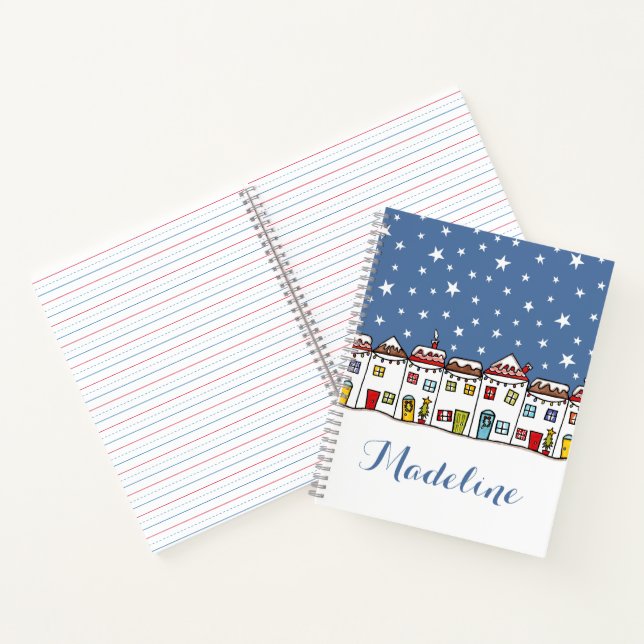 Personalized Christmas Street Snow Scene  Notebook (Inside)