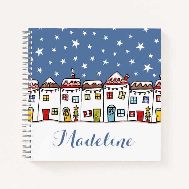 Personalized Christmas Street Snow Scene  Notebook (Front)