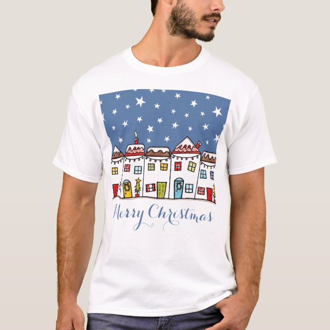Personalized Christmas Street Snow Scene T-Shirt (Front)