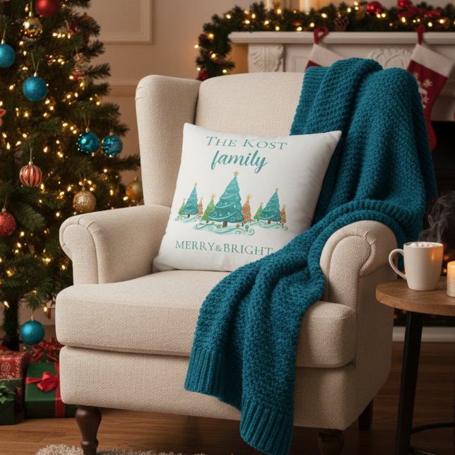 Personalized Christmas Throw Pillow (Celebrate the holidays this season with this fun personalized, "Merry & Bright" throw pillow! )