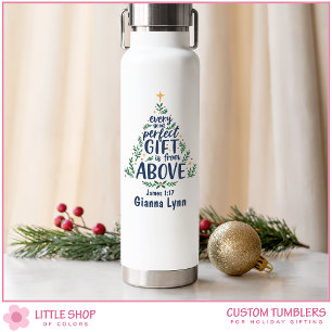 Personalized Christmas Tree Bible Verse Water Bottle