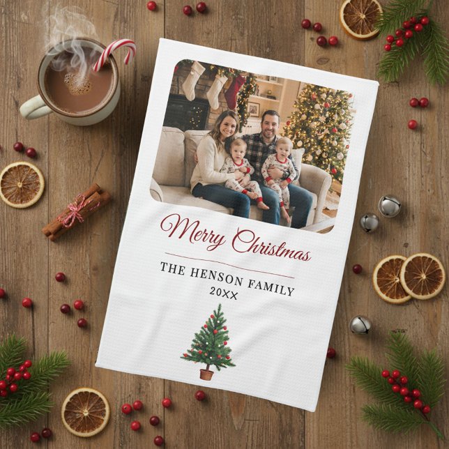 Personalized Christmas Tree Family Photo Tea Towel (Creator Uploaded)