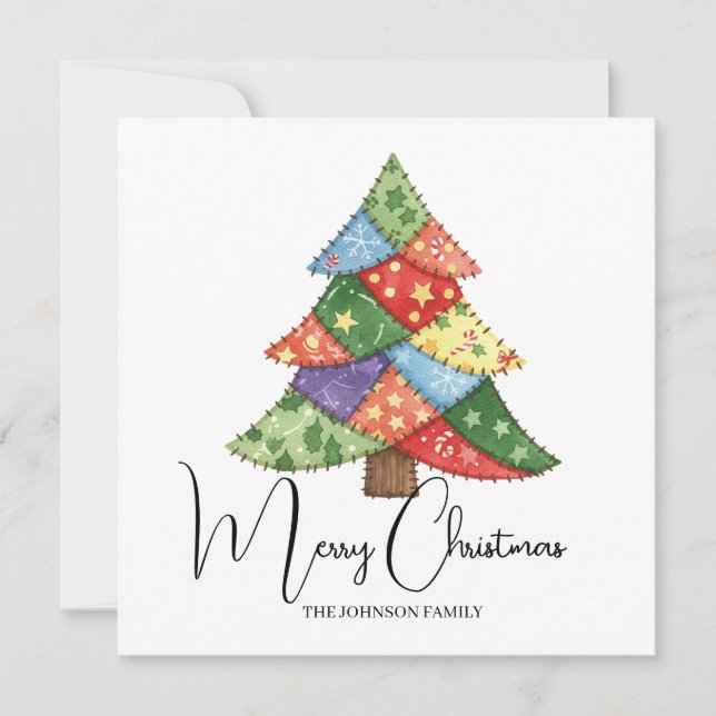 Personalized Christmas tree patchwork prints Card (Front)