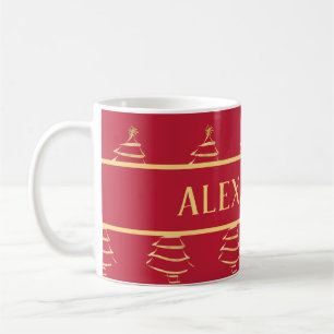 Personalized Christmas Tree Red Gold Coffee Mug