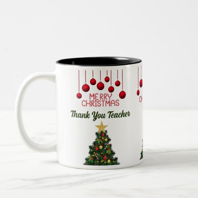 Personalized Christmas Tree Thank You  Two-Tone Coffee Mug (Left)