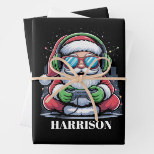 Personalized Christmas Video Game Santa Xmas  Wrapping Paper Sheet