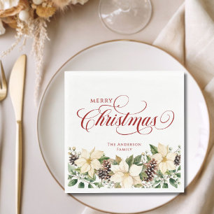 Personalized Christmas White Poinsettia   Napkin