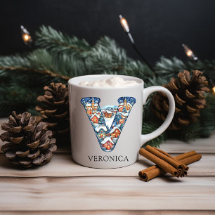 Personalized Christmas Winter Village Monogram V Coffee Mug