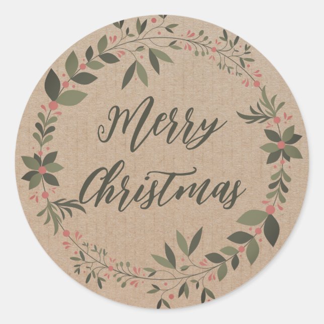 Personalized Christmas wreath  Classic Round Stick Classic Round Sticker (Front)