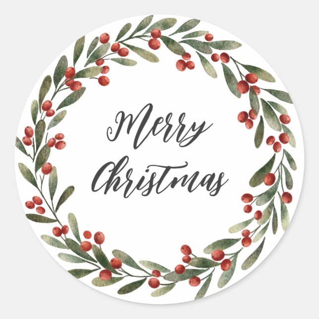 Personalized Christmas Wreath Merry Christmas  Cla Classic Round Sticker (Front)