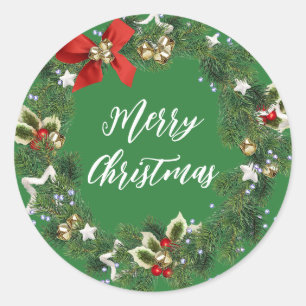 Personalized Christmas Wreath Merry Christmas Clas Classic Round Sticker