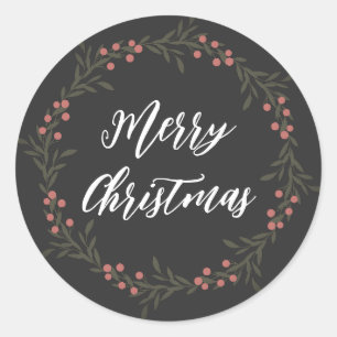 Personalized Christmas Wreath Merry Christmas Clas Classic Round Sticker