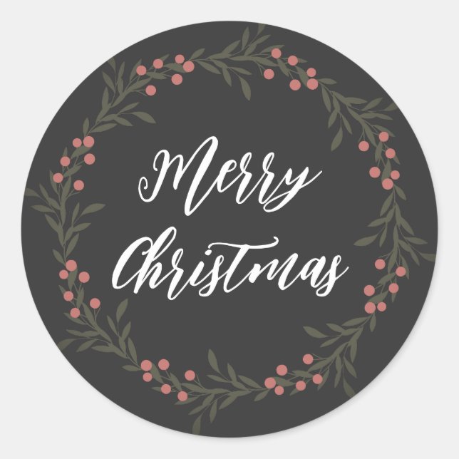 Personalized Christmas Wreath Merry Christmas Clas Classic Round Sticker (Front)