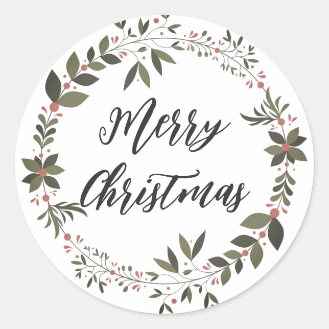 Personalized Christmas Wreath Merry Christmas Clas Classic Round Sticker (Front)