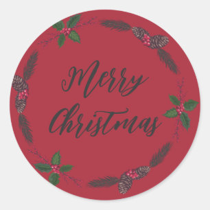 Personalized Christmas Wreath Merry Christmas Clas Classic Round Sticker