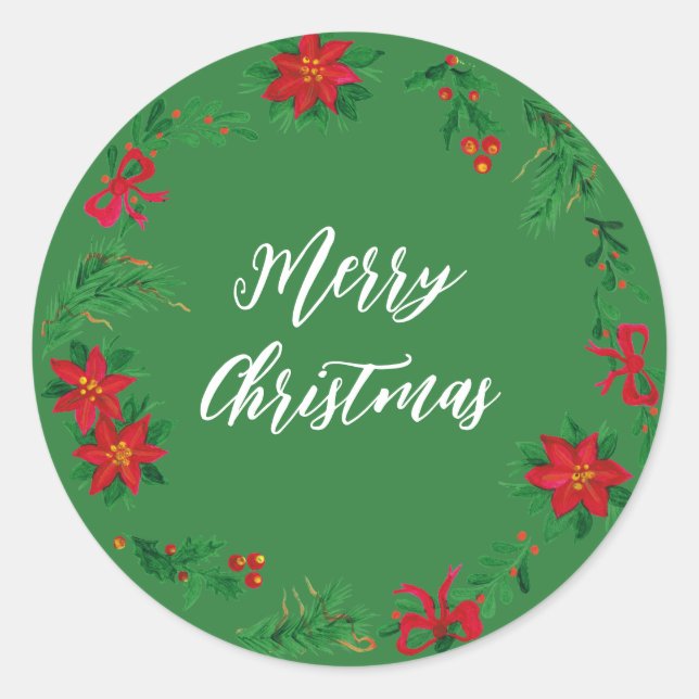 Personalized Christmas Wreath Merry Christmas Clas Classic Round Sticker (Front)