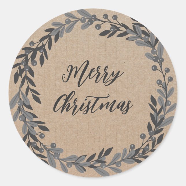 Personalized Christmas Wreath Merry Christmas Clas Classic Round Sticker (Front)