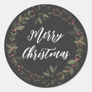 Personalized Christmas Wreath Merry Christmas Classic Round Sticker