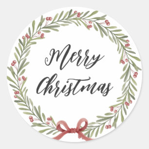 Personalized Christmas Wreath Merry Christmas Classic Round Sticker