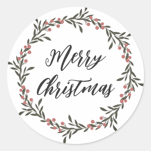 Personalized Christmas Wreath Merry Christmas Classic Round Sticker (Front)
