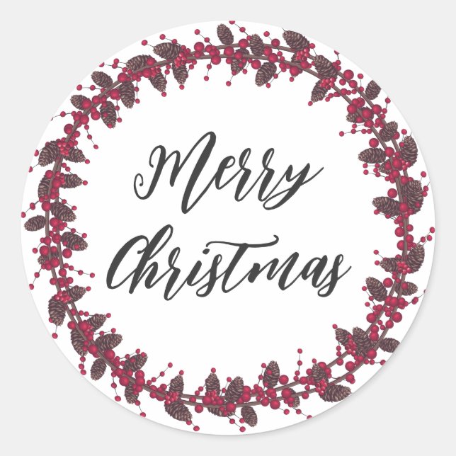 Personalized Christmas Wreath Merry Christmas Classic Round Sticker (Front)