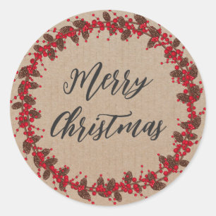 Personalized Christmas Wreath Merry Christmas Classic Round Sticker