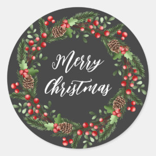 Personalized Christmas Wreath Merry Christmas Classic Round Sticker