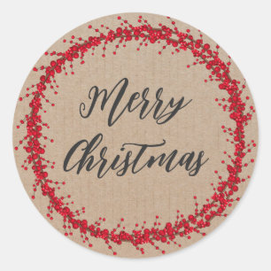 Personalized Christmas Wreath Merry Christmas Classic Round Sticker