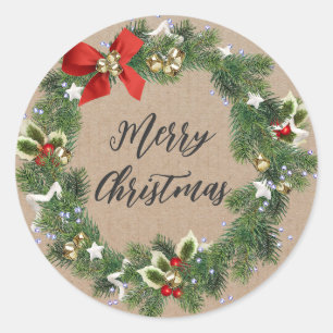 Personalized Christmas Wreath Merry Christmas Classic Round Sticker