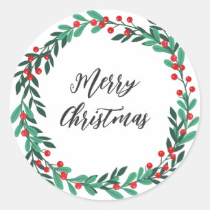 Personalized Christmas Wreath Merry Christmas  Classic Round Sticker